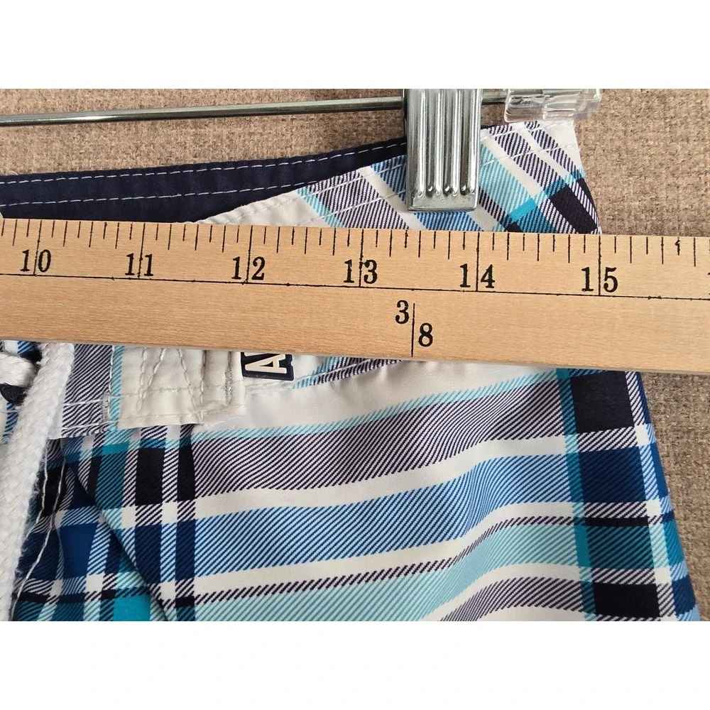 Aeropostale Mens Blue White Plaid Board Shorts Swim Trunks Size 28 7184AH11